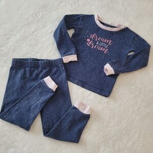 Petit Lem Pajamas Set Navy Starry Pink Baby Girl Size 2T 24M